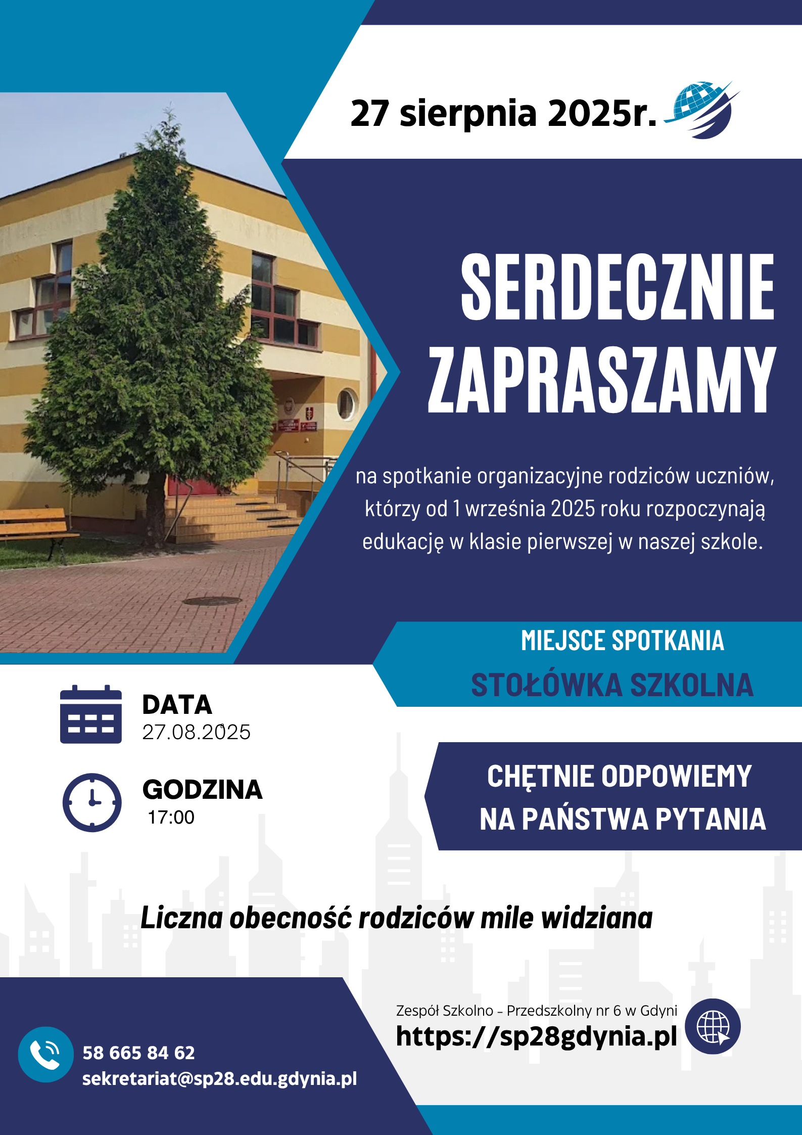 Spotkanie organizacyjne dla rodziców uczniów, którzy od 1 września 2025 roku rozpoczynają edukację w klasie pierwszej w naszej szkole.